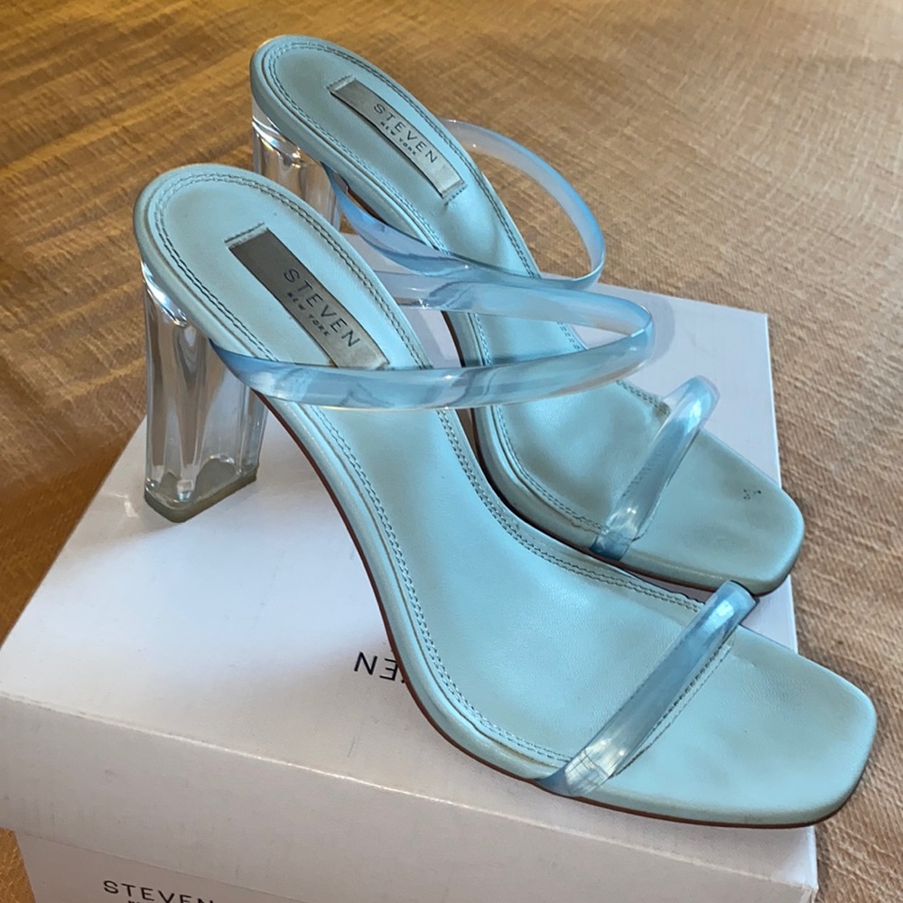 Steven by Steven madden light blue clear strap heals